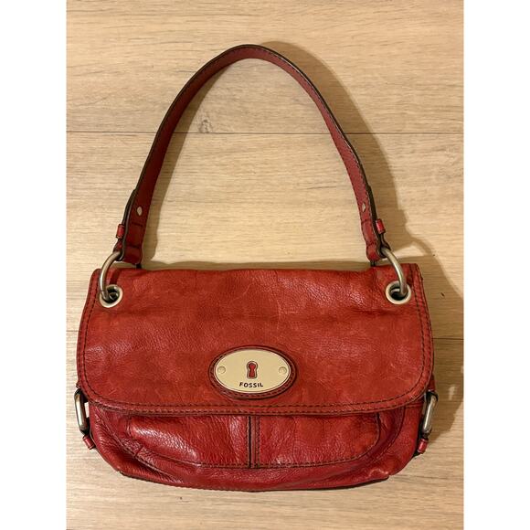 Fossil Maddox Long Live Vintage Leather Shoulder Bag  Deep Red EUC - Picture 1 of 12